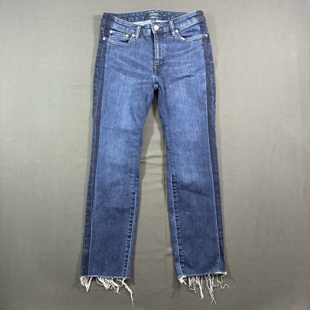 Lauren Ralph Lauren Premier Straight Ankle Jeans Womens Blue Raw Hem 28x26